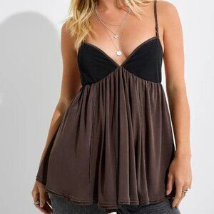 Free People Chocolate/Espresso contrasting bust flowy cami top